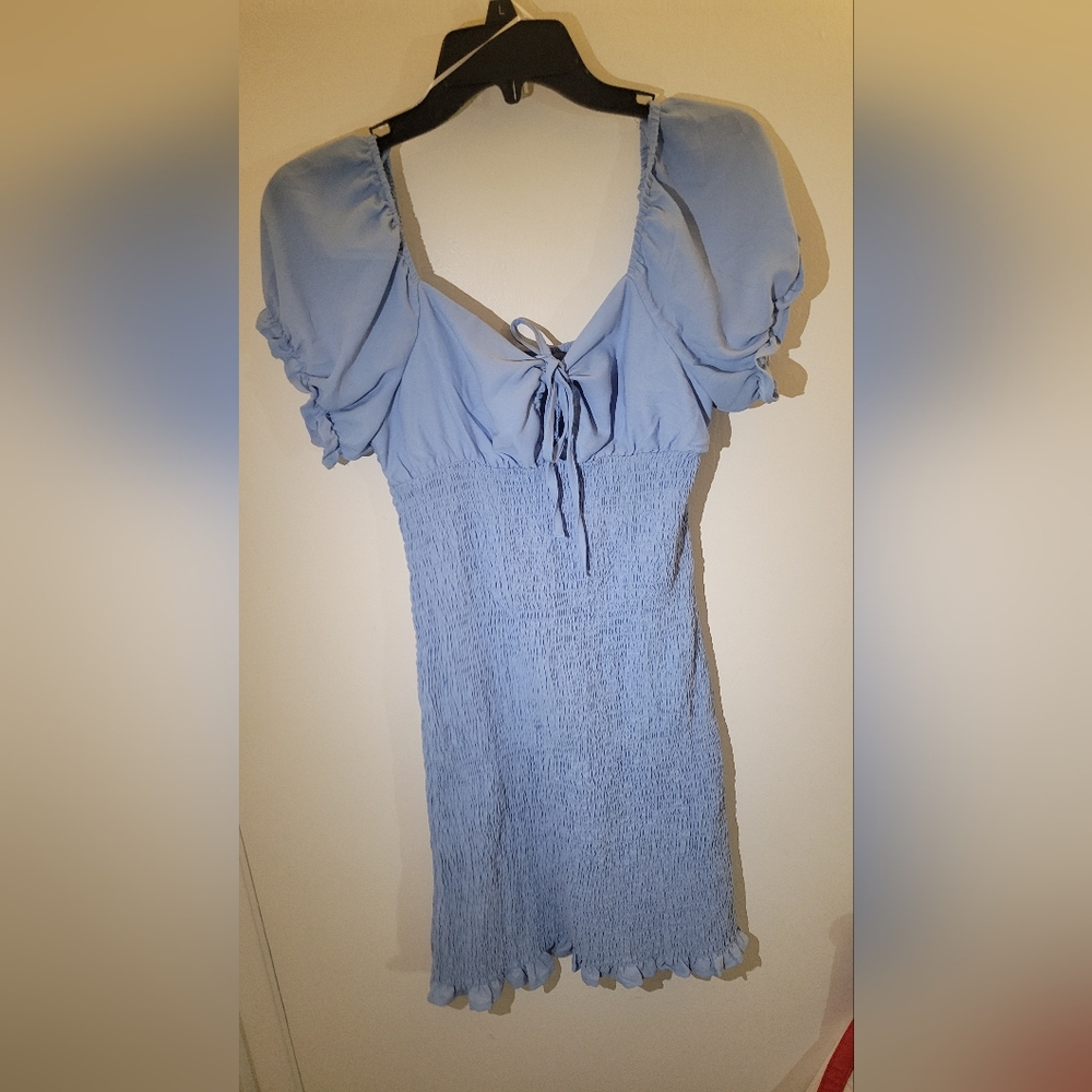 Light Blue Puff Sleeve Mini Dress